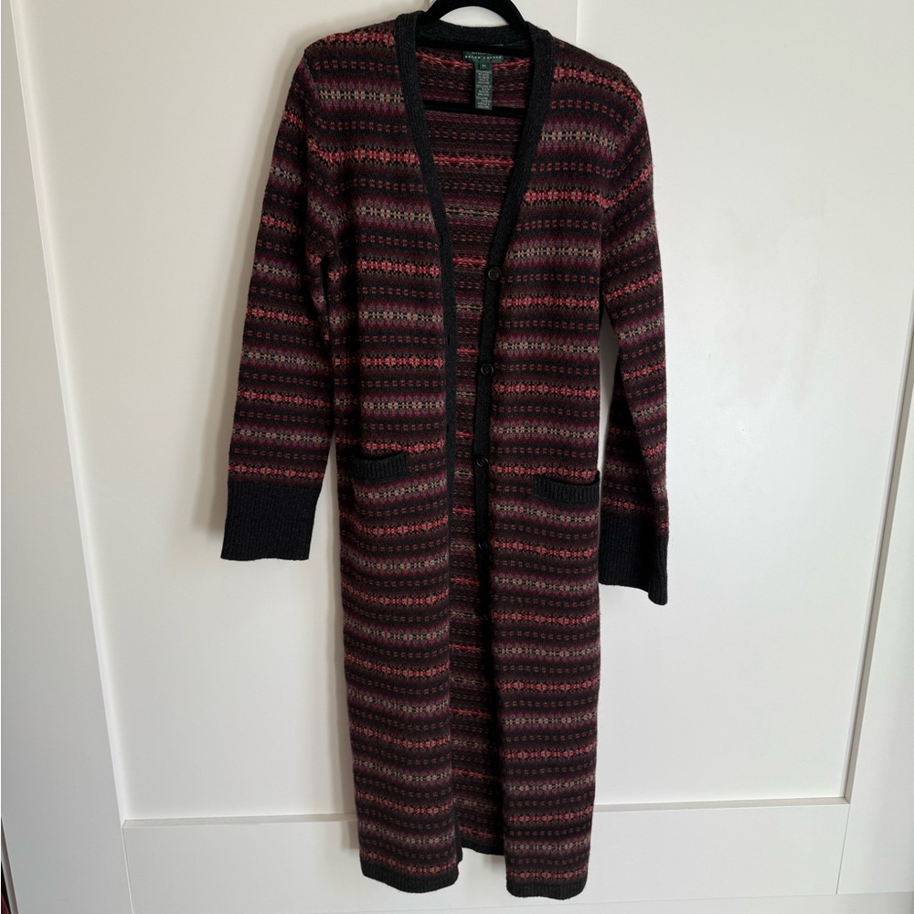 Lauren Ralph Lauren Wool Cardigan Sweater Car Coat Vintage Y2K Fair Isle Country - Picture 14 of 15